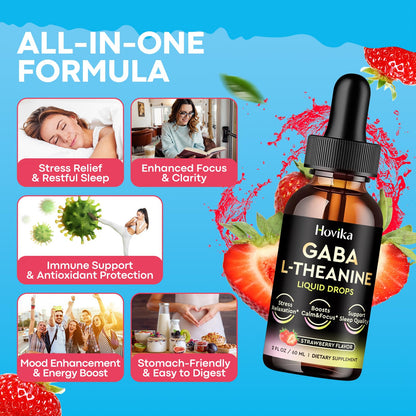 GABA L-Theanine Drops – Strawberry Flavor (2 oz) for Sleep, Relaxation & Focus