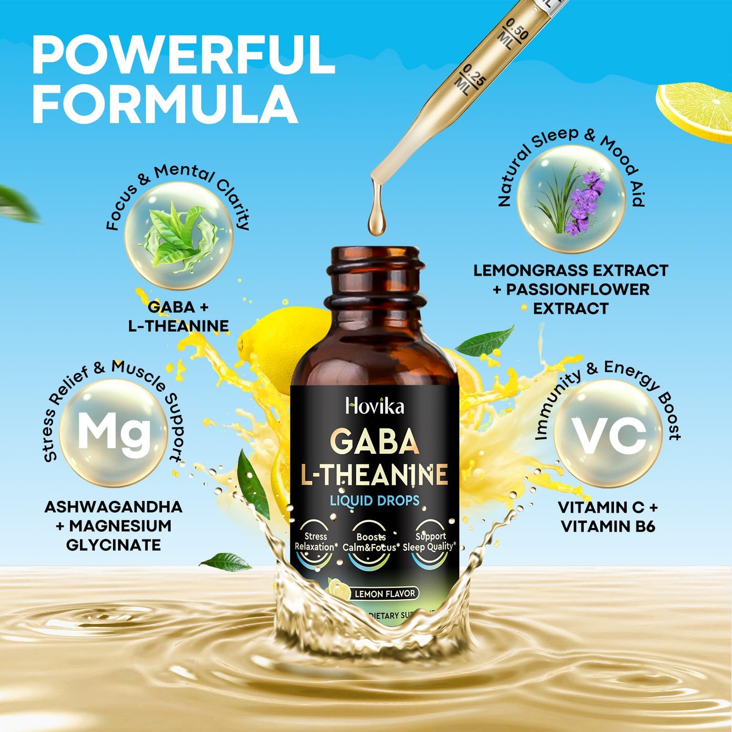 GABA L-Theanine Drops – Sleep, Calm Mood & Focus (Lemon, 2 oz)