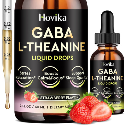 GABA L-Theanine Drops – Strawberry Flavor (2 oz) for Sleep, Relaxation & Focus