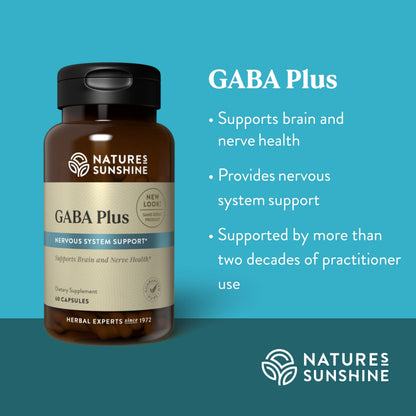 Nature's Sunshine GABA Plus - 60 Capsules | Kosher Brain Health & Nervous System Support