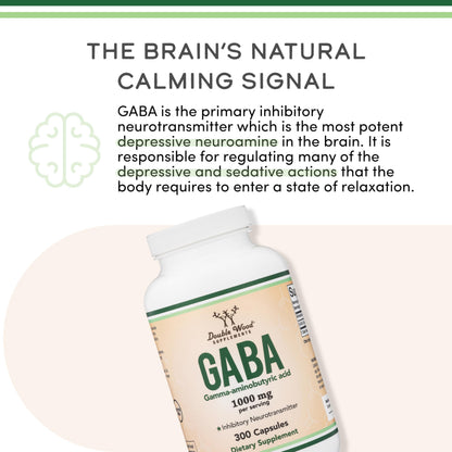 GABA Supplement 300 Capsules 1000mg | Calm, Sleep Support | Double Wood