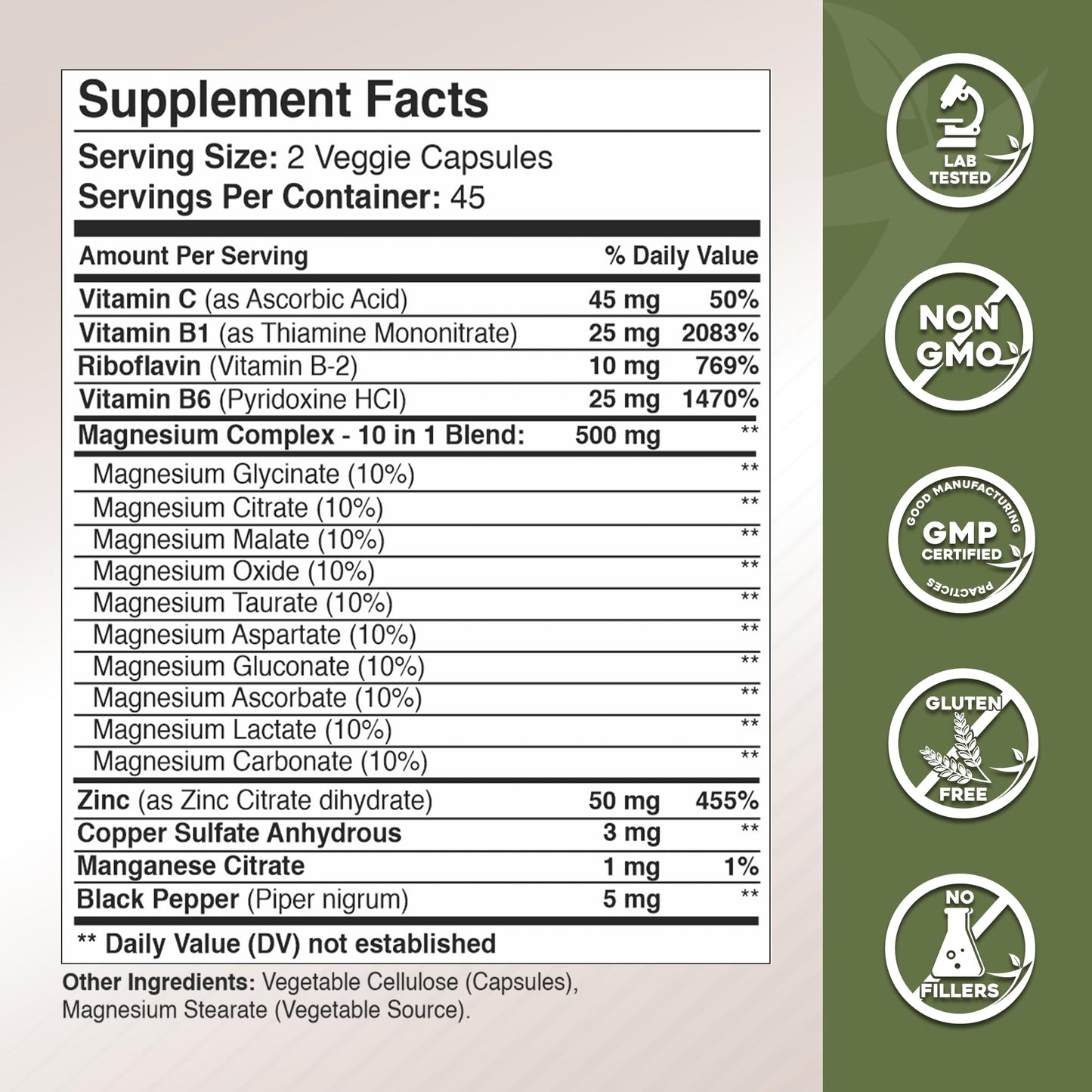 Gade Nutrition Magnesium Complex 10-in-1 – Glycinate, Citrate, Malate & More (90 Count, Pack of 1)