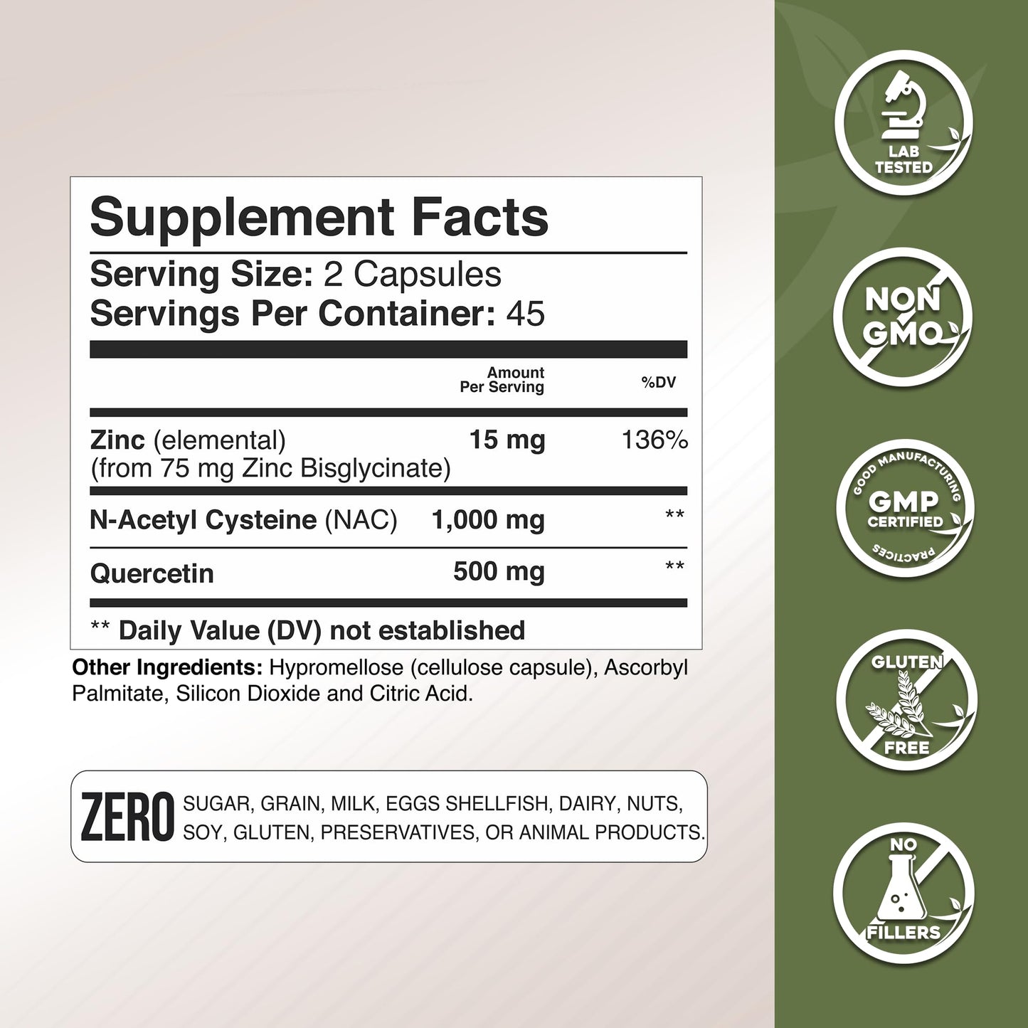 Gade Nutrition NAC Supplement with N-Acetyl Cysteine, Quercetin & Zinc | Immune Support | USA Made