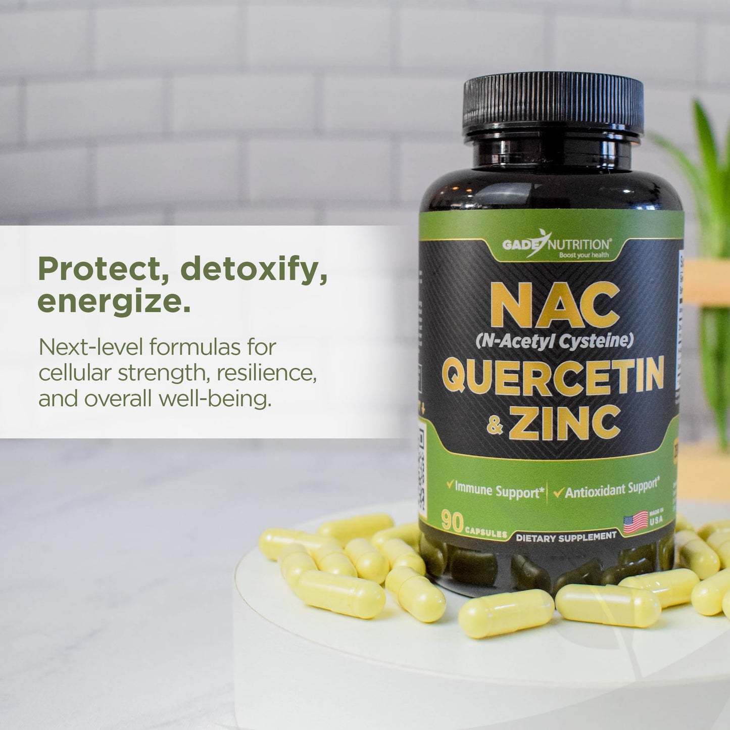 Gade Nutrition NAC Supplement with N-Acetyl Cysteine, Quercetin & Zinc | Immune Support | USA Made