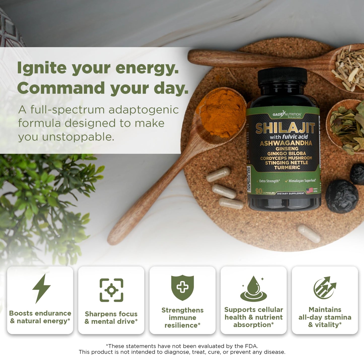 Gade Nutrition Pure Himalayan Shilajit Capsules – Premium Shilajit with Ashwagandha, Made in USA