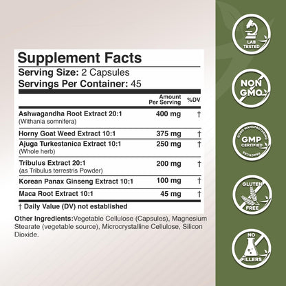 Gade Nutrition Ashwagandha 6-in-1 with Maca, Ginseng & Turkesterone | 90 Veg Capsules | Made in USA