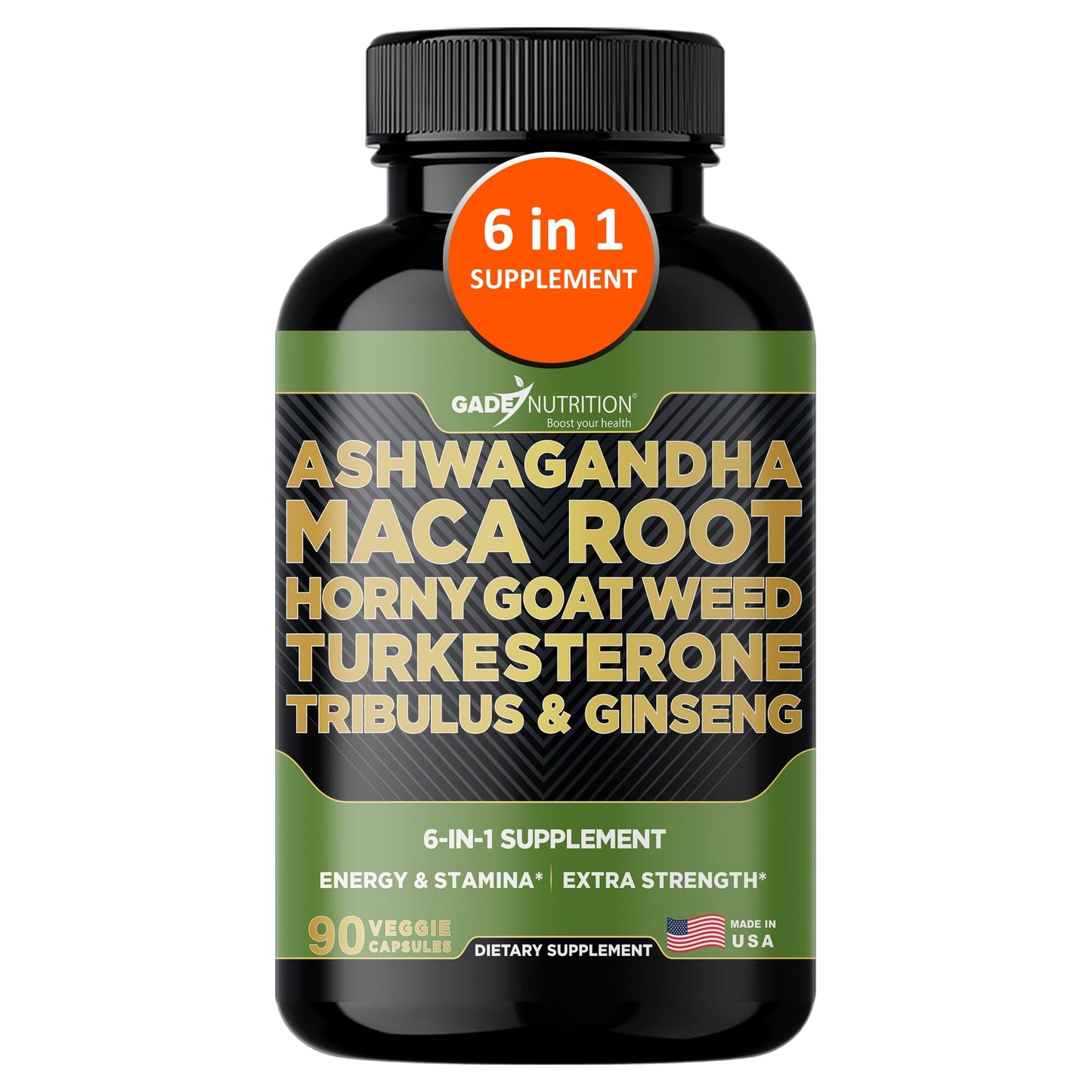Gade Nutrition Ashwagandha 6-in-1 with Maca, Ginseng & Turkesterone | 90 Veg Capsules | Made in USA