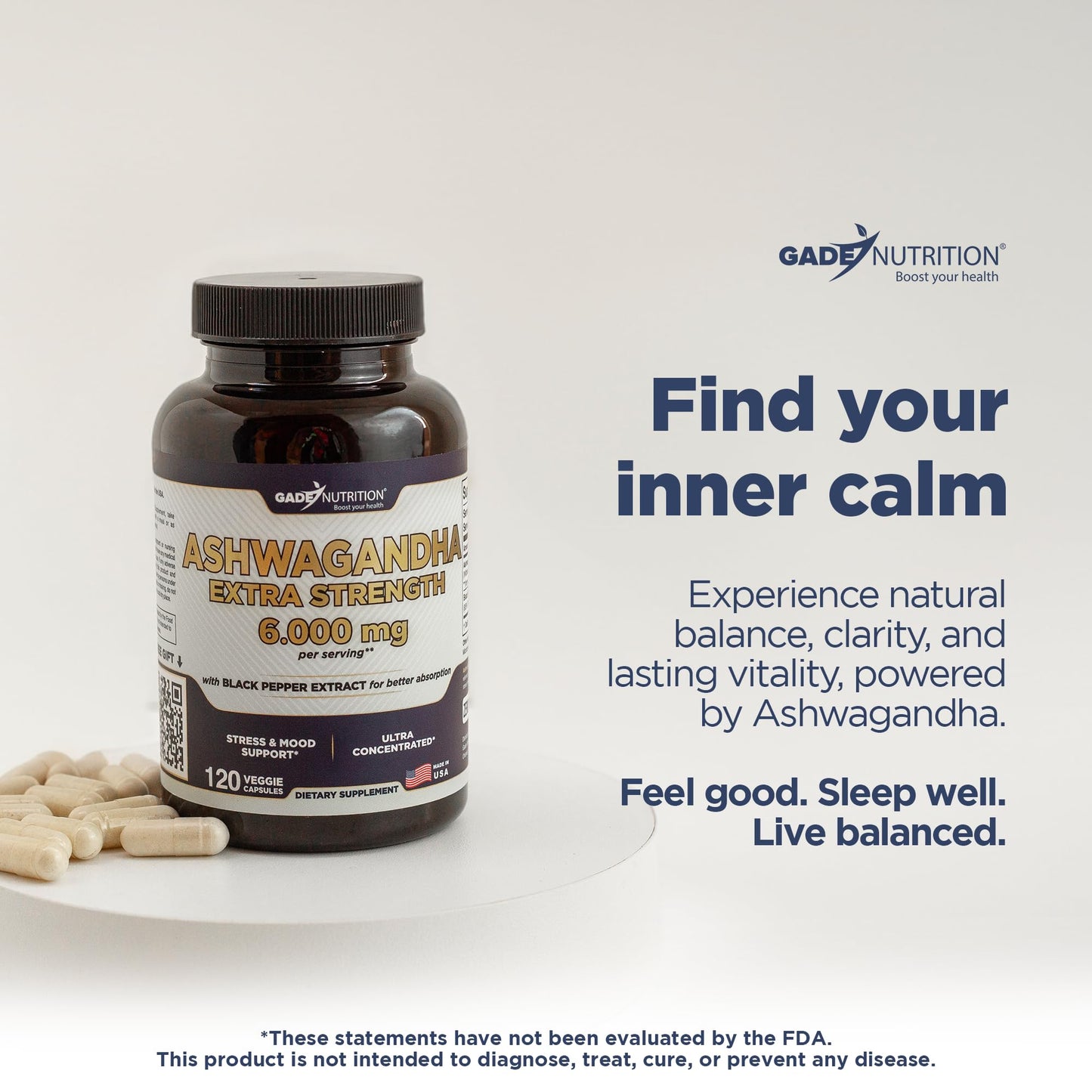 Gade Nutrition Ashwagandha – Extra Strength Capsules, USA Made