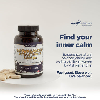 Gade Nutrition Ashwagandha – Extra Strength Capsules, USA Made