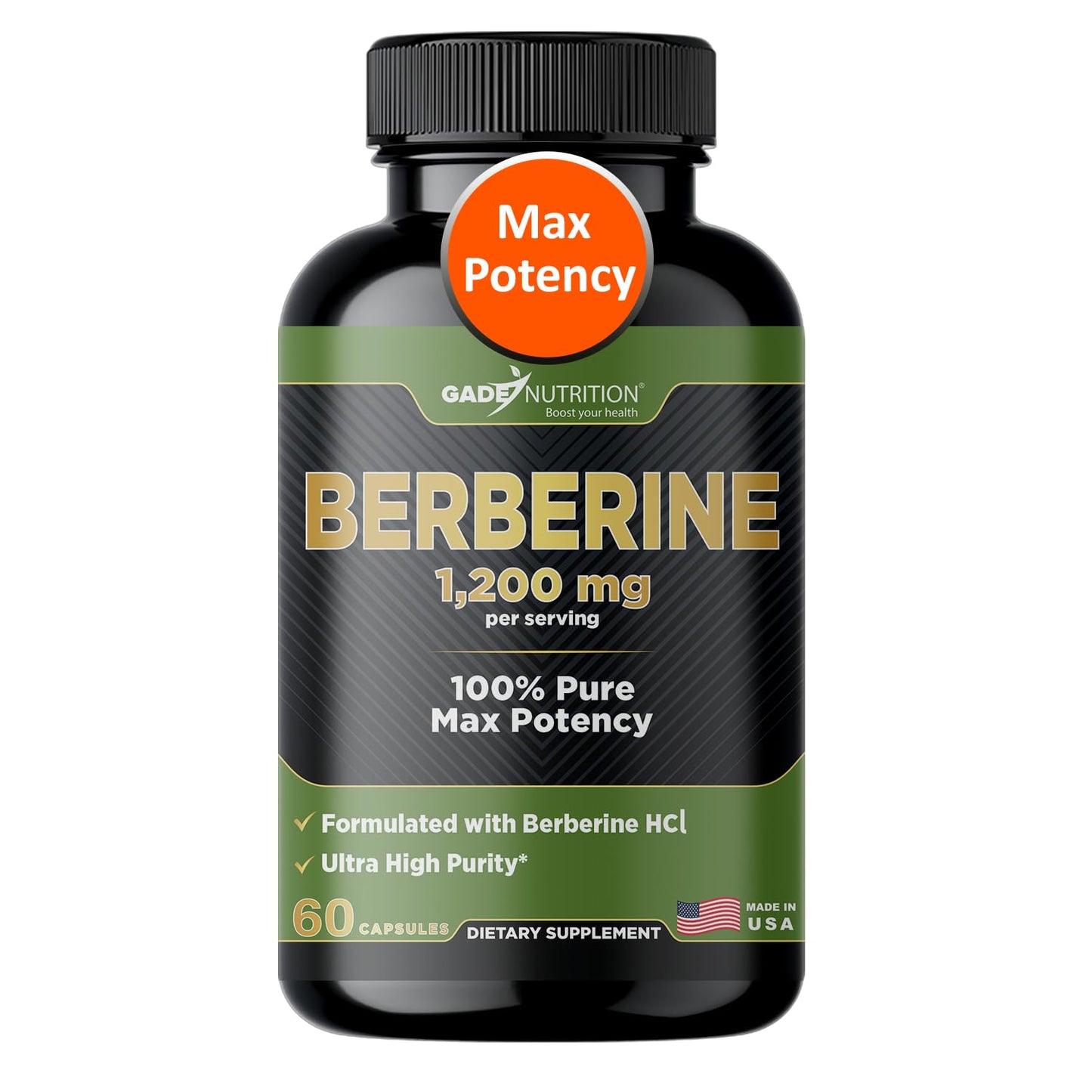 Gade Nutrition Berberine Supplement | Berberine HCl 1200 mg per Serving | Gluten Free, Non-GMO, Dairy Free | Made in USA