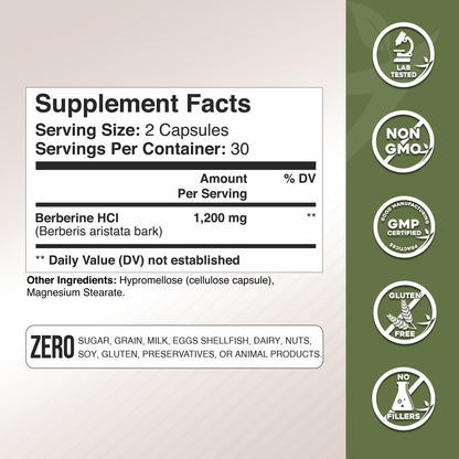 Gade Nutrition Berberine Supplement | Berberine HCl 1200 mg per Serving | Gluten Free, Non-GMO, Dairy Free | Made in USA