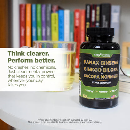 Gade Nutrition Ginkgo Biloba with Ginseng & Bacopa – Brain Memory & Focus Capsules