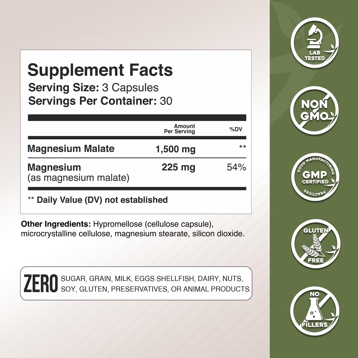 Gade Nutrition Magnesium Supplement as Magnesium Malate | Vegetable Capsules 1,500 mg Made with Calm Magnesium Powder | Magnesium Complex Made in USA