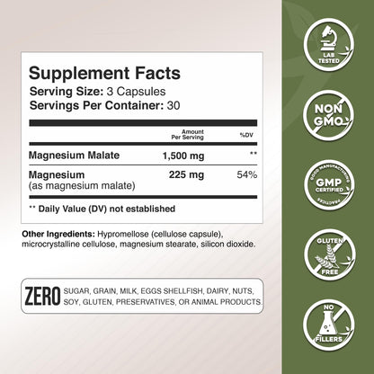 Gade Nutrition Magnesium Supplement as Magnesium Malate | Vegetable Capsules 1,500 mg Made with Calm Magnesium Powder | Magnesium Complex Made in USA