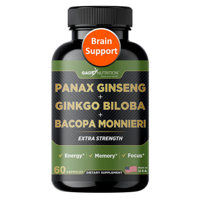 Gade Nutrition Ginkgo Biloba with Ginseng & Bacopa – Brain Memory & Focus Capsules