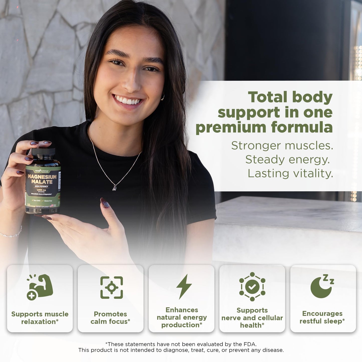Gade Nutrition Magnesium Supplement as Magnesium Malate | Vegetable Capsules 1,500 mg Made with Calm Magnesium Powder | Magnesium Complex Made in USA
