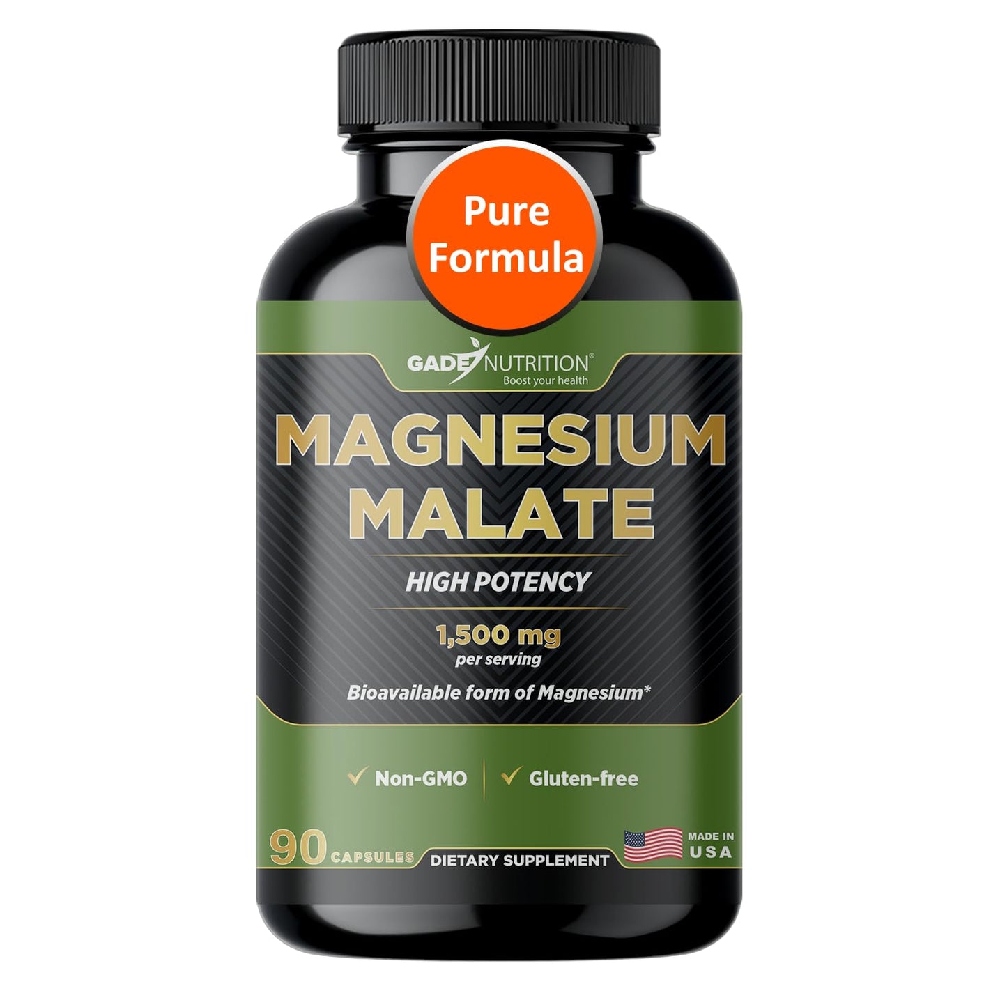 Gade Nutrition Magnesium Supplement as Magnesium Malate | Vegetable Capsules 1,500 mg Made with Calm Magnesium Powder | Magnesium Complex Made in USA