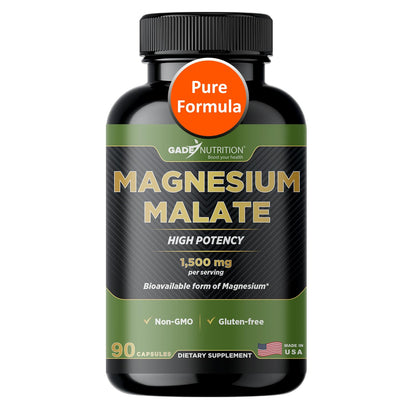 Gade Nutrition Magnesium Supplement as Magnesium Malate | Vegetable Capsules 1,500 mg Made with Calm Magnesium Powder | Magnesium Complex Made in USA