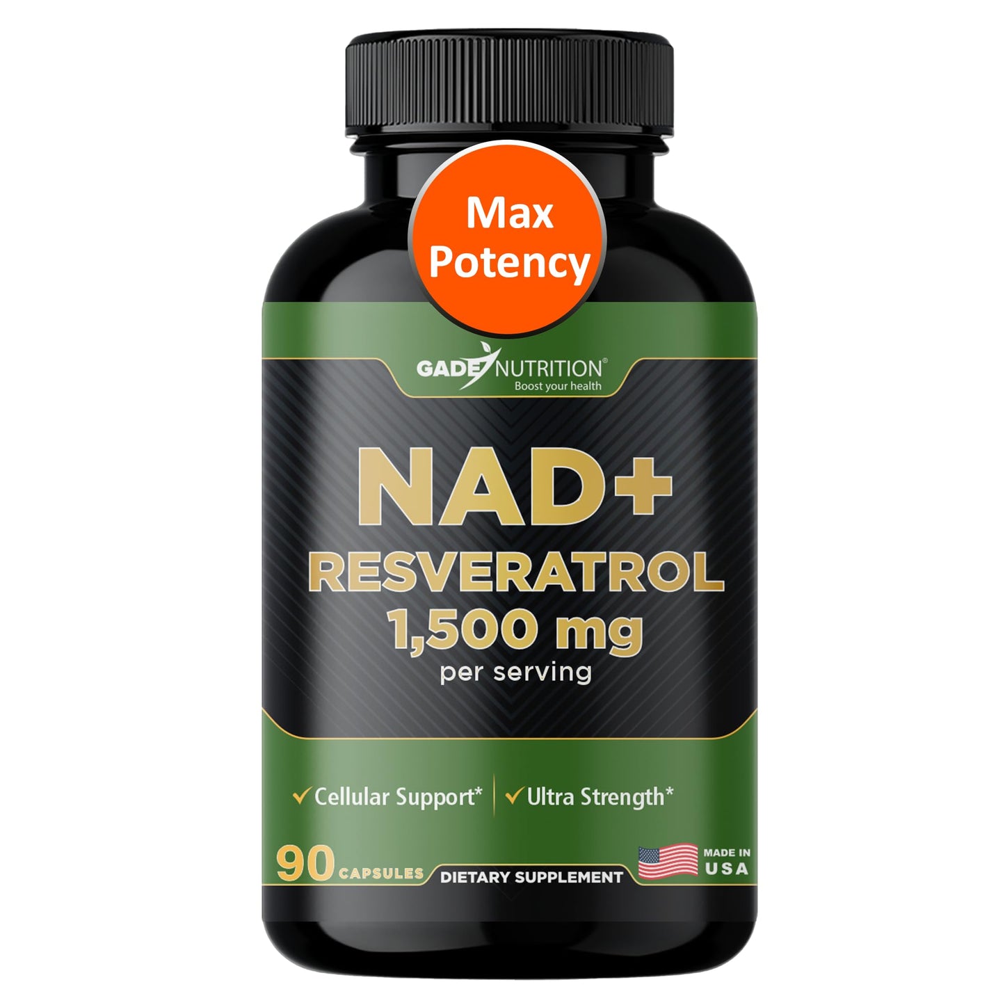 Gade Nutrition NAD+ with Resveratrol Supplement | Made in USA | Healthy Aging & Antioxidant