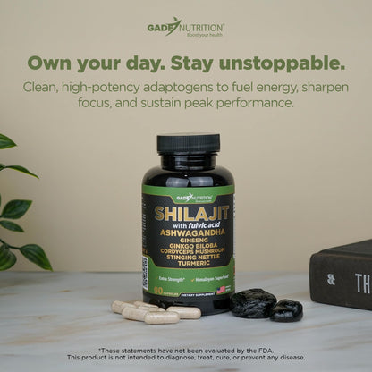 Gade Nutrition Pure Himalayan Shilajit Capsules – Premium Shilajit with Ashwagandha, Made in USA