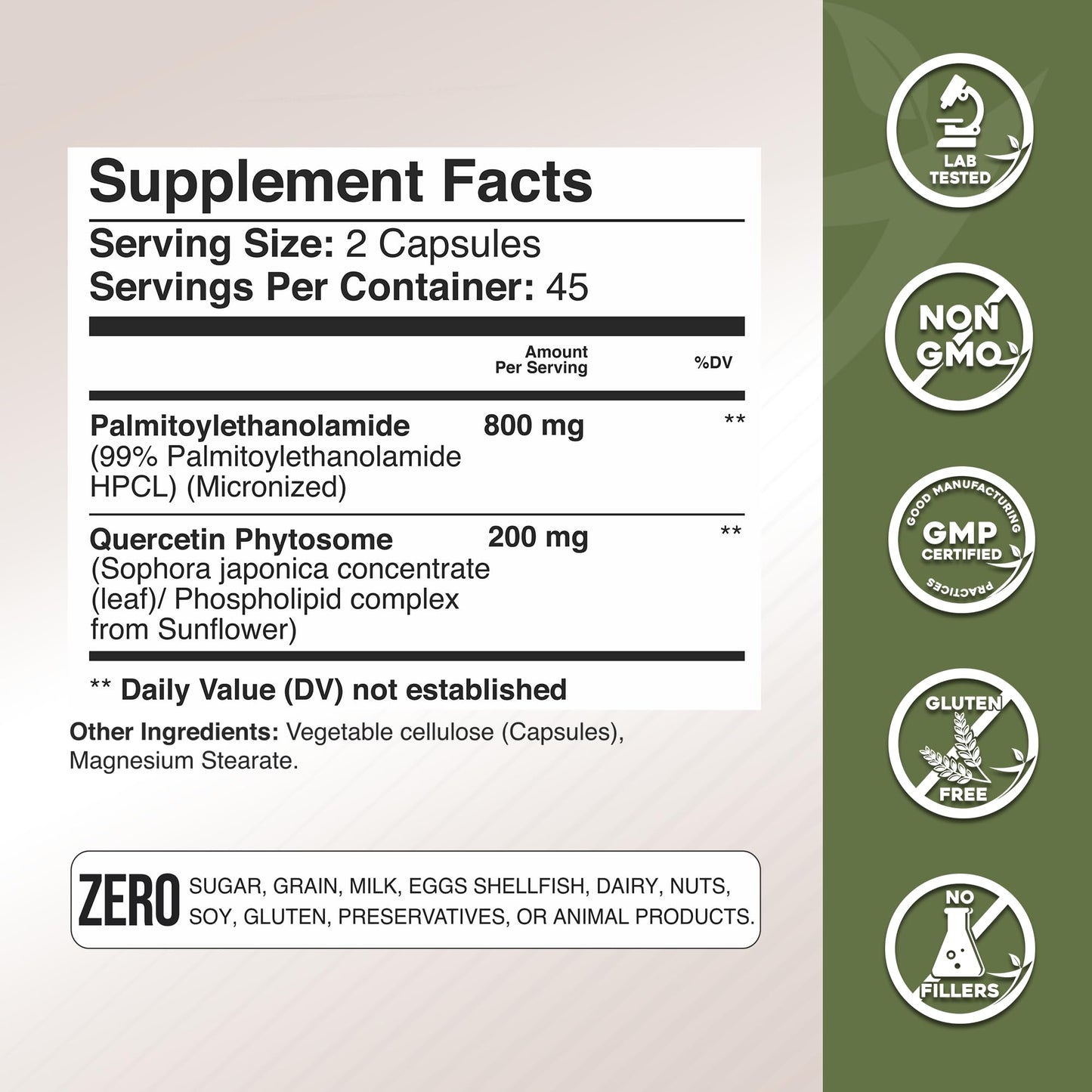 Gade Nutrition Palmitoylethanolamide PEA + Quercetin Phytosome | 800 mg PEA, 200 mg Quercetin | Made in USA
