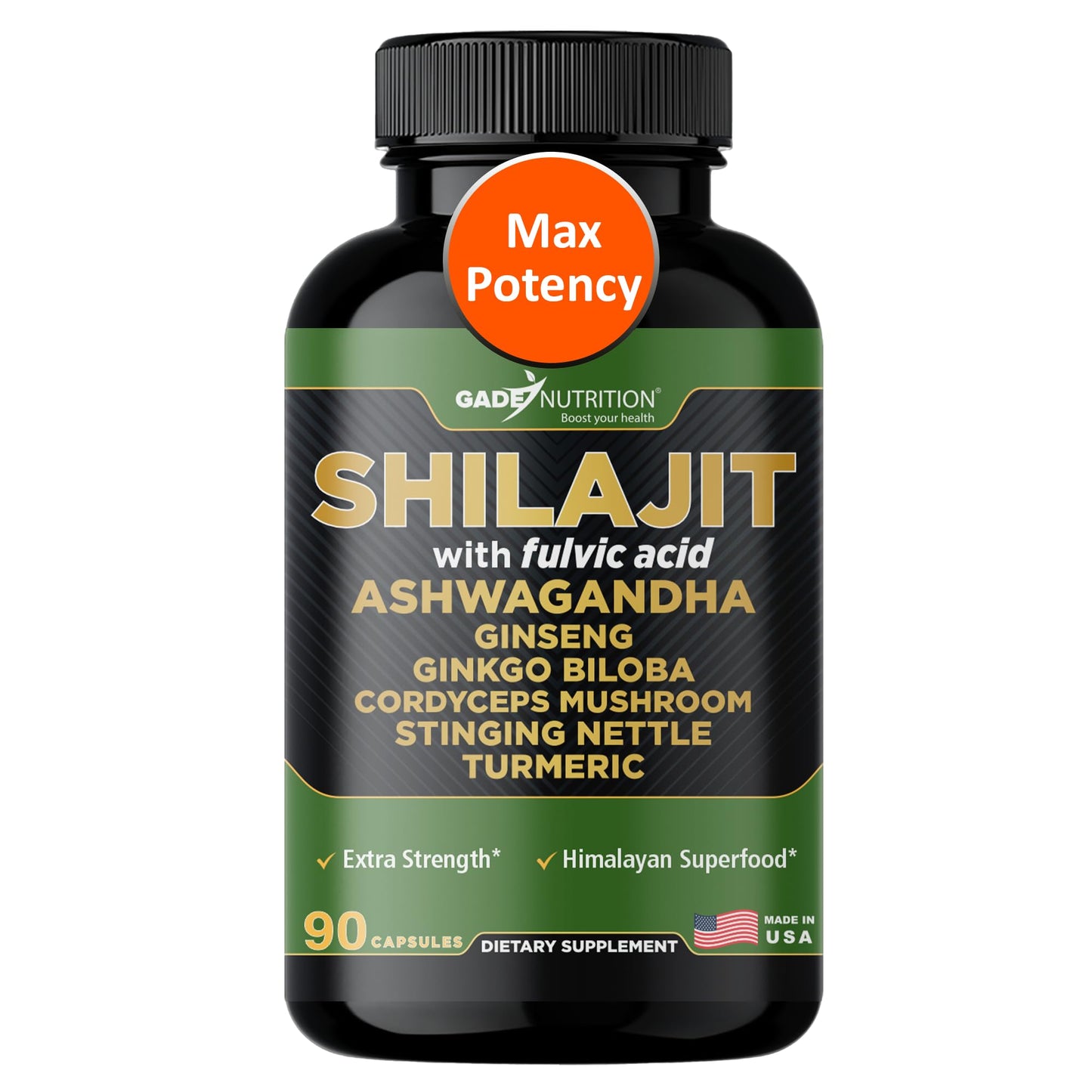 Gade Nutrition Pure Himalayan Shilajit Capsules – Premium Shilajit with Ashwagandha, Made in USA
