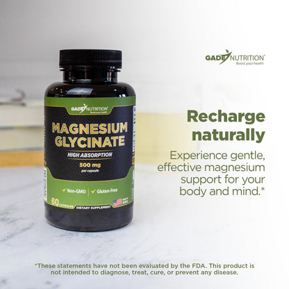 Gade Nutrition Pure Magnesium Glycinate | Magnesium Supplement as Calm Magnesium for Sleep | Magnesium Complex Supplement in Capsules Made wih Magnesium Glycinate Powder - or Calm Magnesium Powder