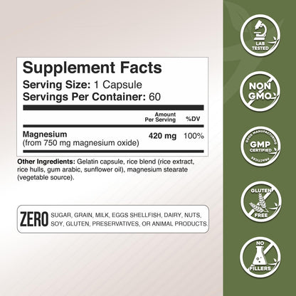 Gade Nutrition Pure Magnesium Oxide 750 mg – Magnesium Capsule Supplement Made in USA | Sleep & Muscle Support