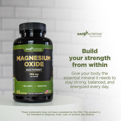 Gade Nutrition Pure Magnesium Oxide 750 mg – Magnesium Capsule Supplement Made in USA | Sleep & Muscle Support
