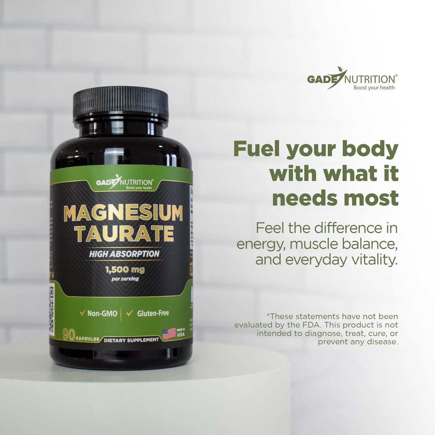 Gade Nutrition Pure Magnesium Taurate – Calm, Sleep & Heart Health | Made in USA
