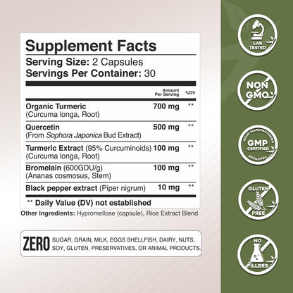Gade Nutrition Turmeric Quercetin with Bromelain – Immune, Allergy & Joint Support | Non-GMO & Gluten-Free | Made in USA