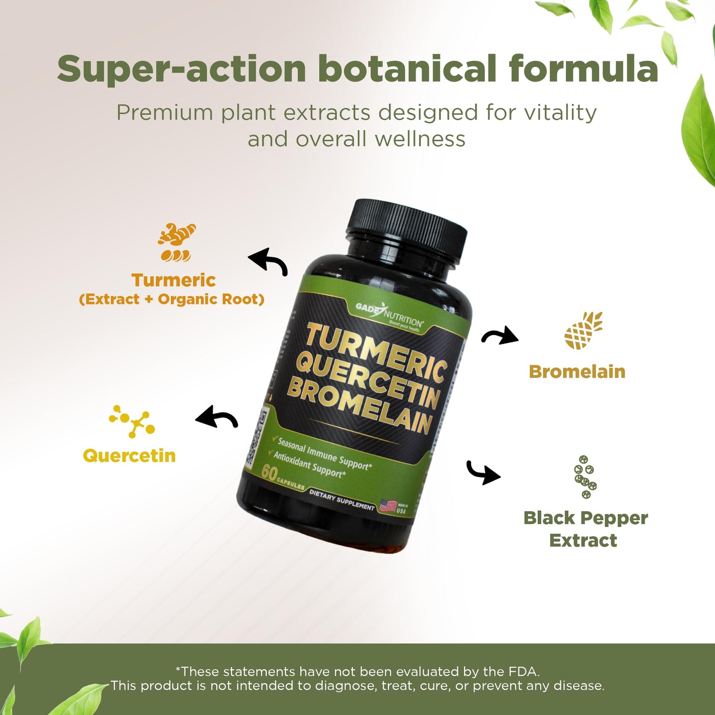 Gade Nutrition Turmeric Quercetin with Bromelain – Immune, Allergy & Joint Support | Non-GMO & Gluten-Free | Made in USA