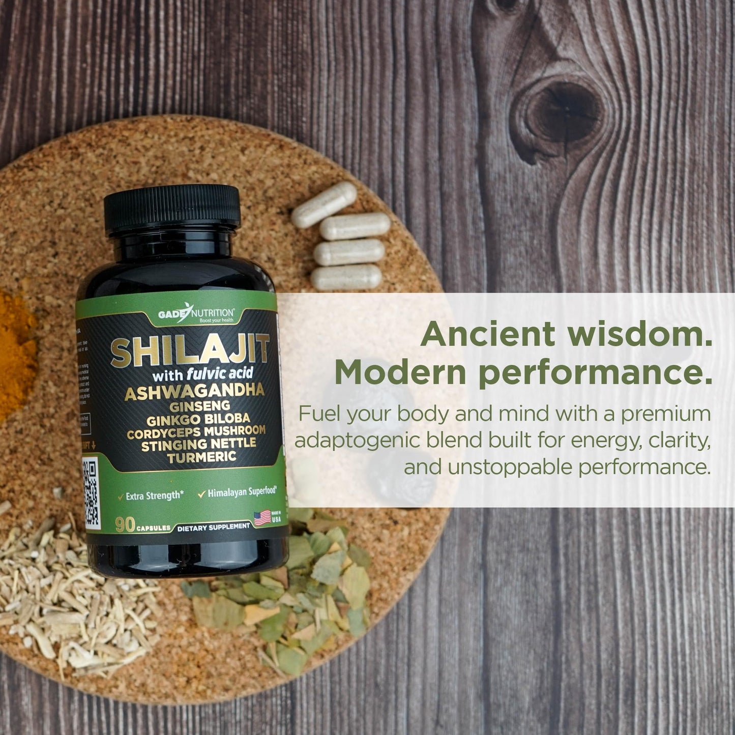 Gade Nutrition Pure Himalayan Shilajit Capsules – Premium Shilajit with Ashwagandha, Made in USA