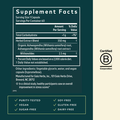 Gaia Herbs Ashwagandha Root - Stress Relief & Sleep Support (60 Vegan Capsules)