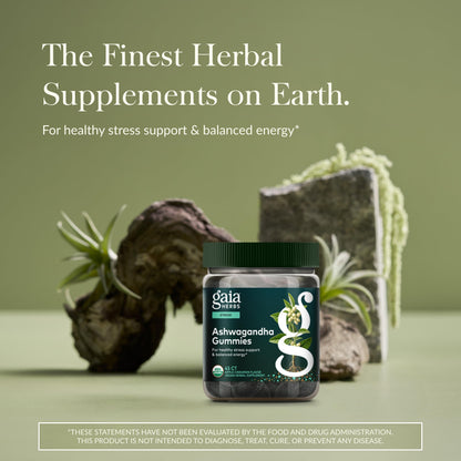 Gaia Herbs Organic Ashwagandha Gummies - Stress Support* | Cinnamon & Ginger - Gluten Free & Vegan - 45 Count
