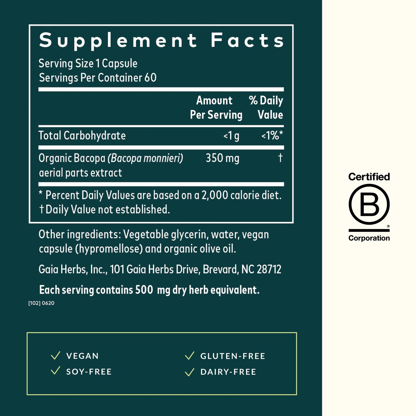 Gaia Herbs Bacopa - Brain & Cognitive Support (60 Vegan Liquid Phyto-Capsules)