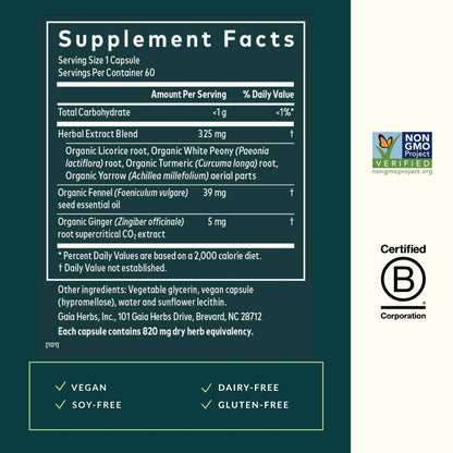 Gaia Herbs Cramp Relief – Hormone Balance & Period Cramp Relief | 60 Vegan Capsules
