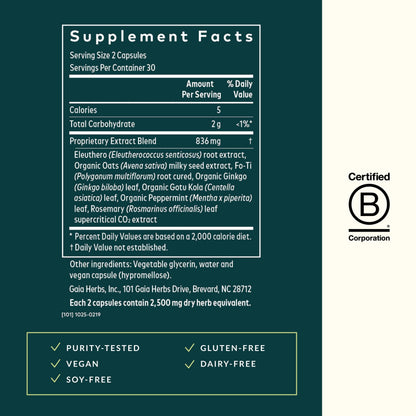 Gaia Herbs Mental Alertness - Brain Support Supplement for Focus & Memory* | 60 Vegan Liquid Phyto-Capsules (15-Day Supply)