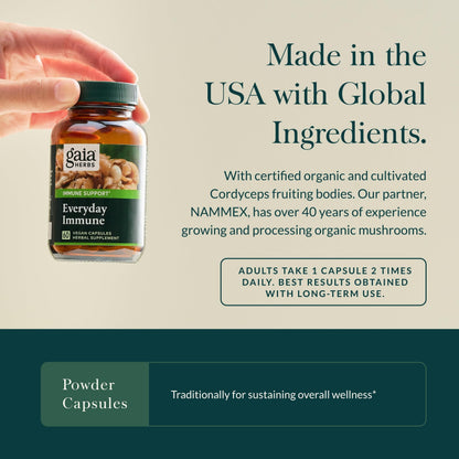 Gaia Herbs Everyday Immune Mushrooms & Herbs — Immune Support (60 Vegan Capsules)