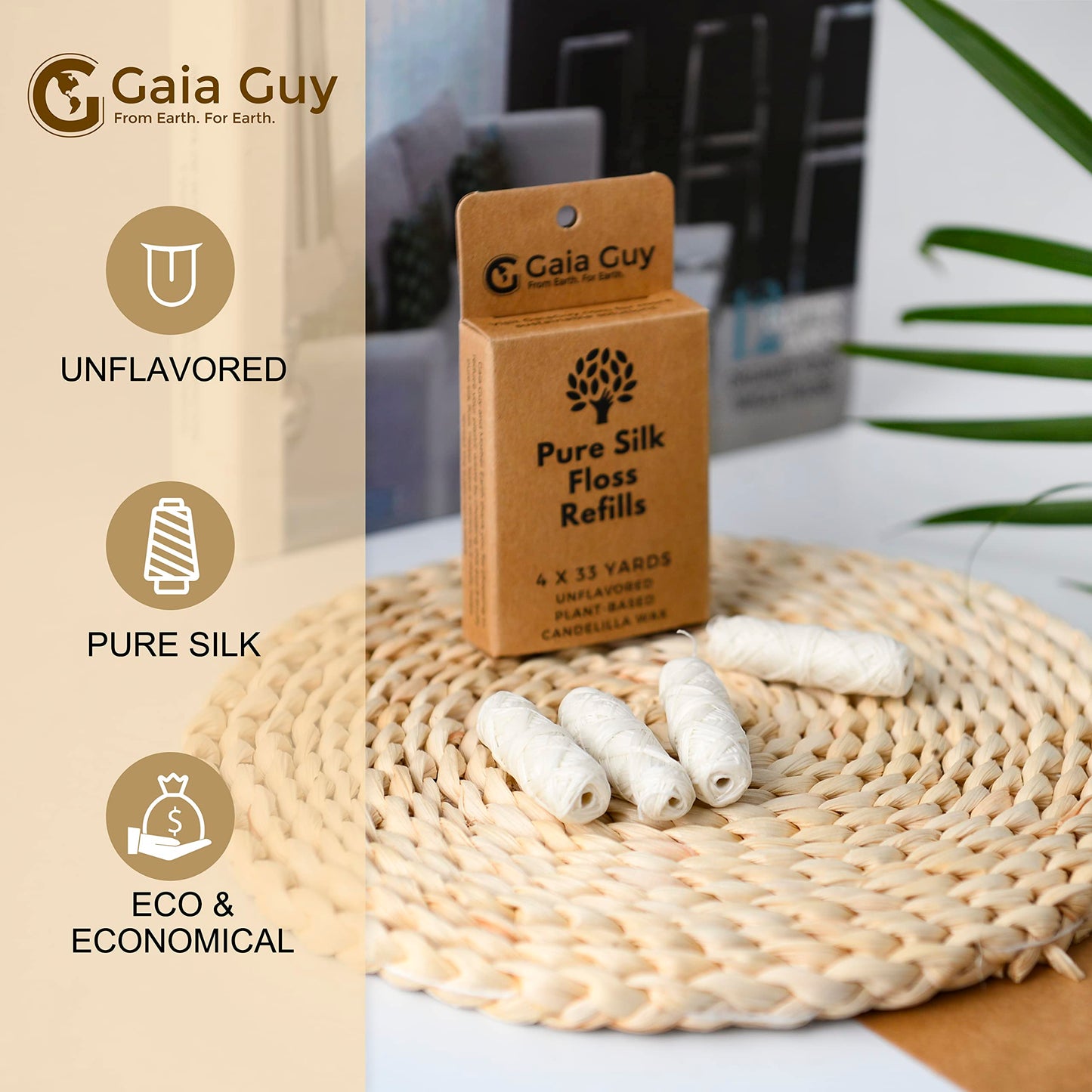 Gaia Guy Silk Dental Floss Refill – 4 x 33yds, 100% Biodegradable Silk