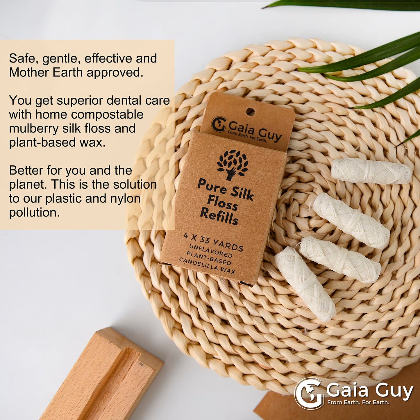 Gaia Guy Silk Dental Floss Refill – 4 x 33yds, 100% Biodegradable Silk