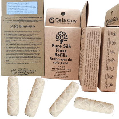 Gaia Guy Silk Dental Floss Refill – 4 x 33yds, 100% Biodegradable Silk