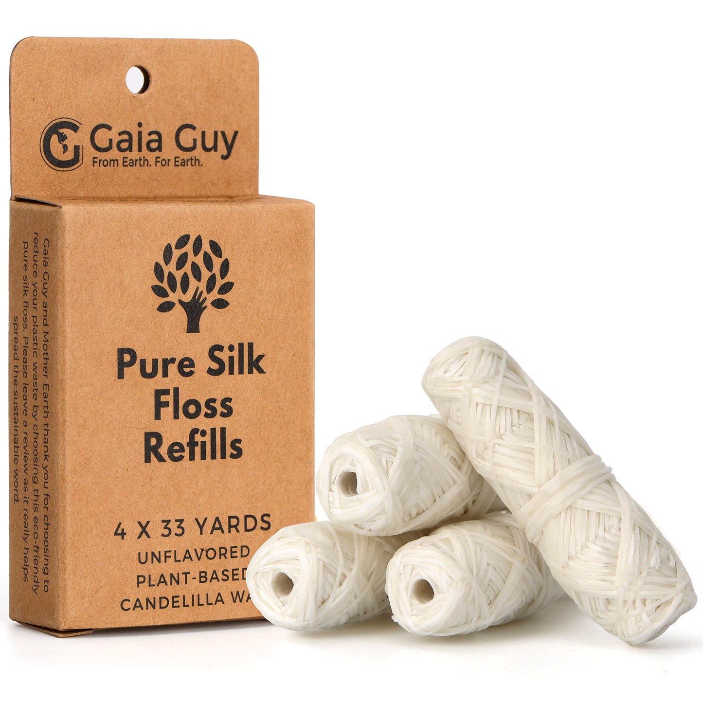 Gaia Guy Silk Dental Floss Refill – 4 x 33yds, 100% Biodegradable Silk