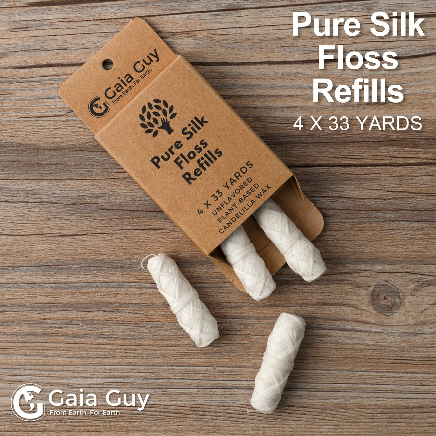 Gaia Guy Silk Dental Floss Refill – 4 x 33yds, 100% Biodegradable Silk