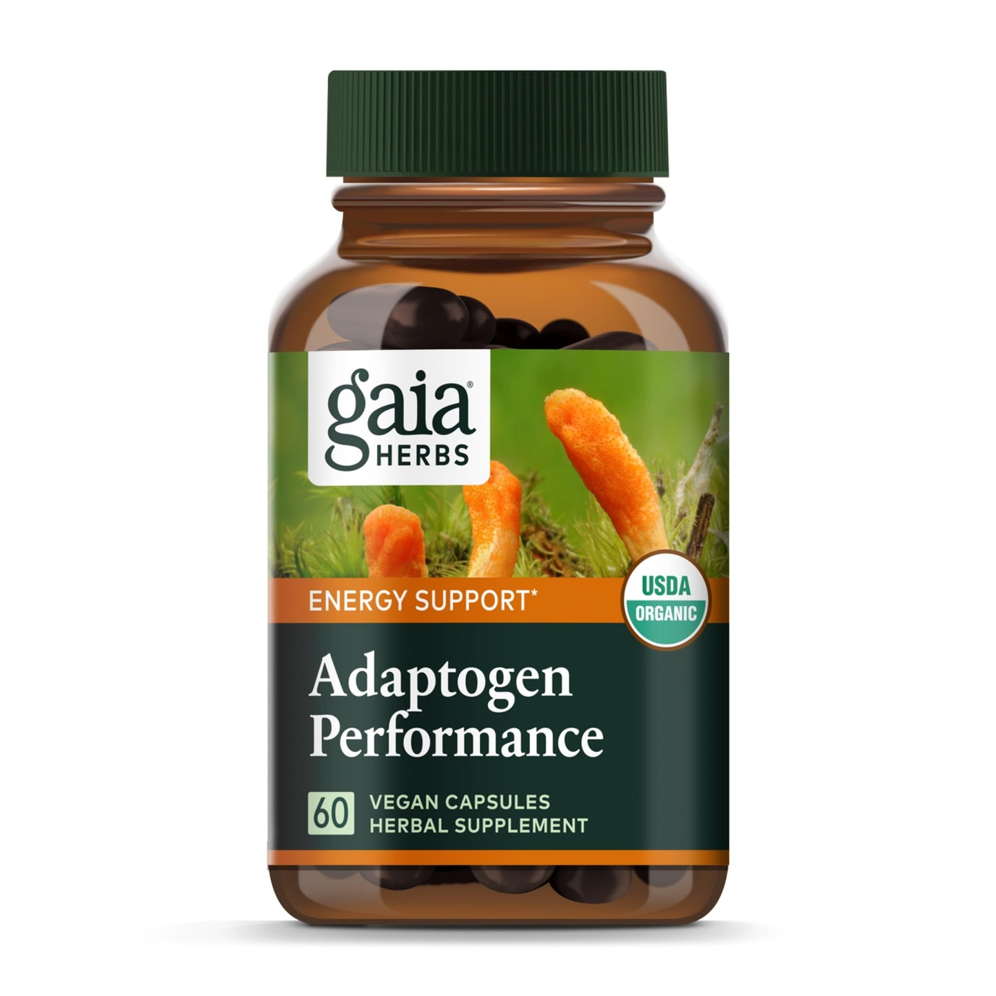 Gaia Herbs Adaptogen Performance Mushrooms & Herbs – Energy Support (60 Vegan Capsules)