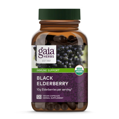 Gaia Herbs Black Elderberry – Daily Immune Support Capsules with Acerola (120 Vegan Capsules, 60 Servings) BritishVita | Premium UK Vitamins & Wellness Supplements