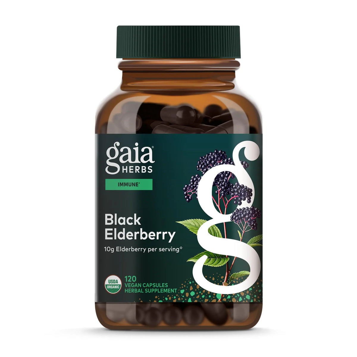 Gaia Herbs Black Elderberry – Daily Immune Support Capsules with Acerola (120 Vegan Capsules, 60 Servings) BritishVita | Premium UK Vitamins & Wellness Supplements