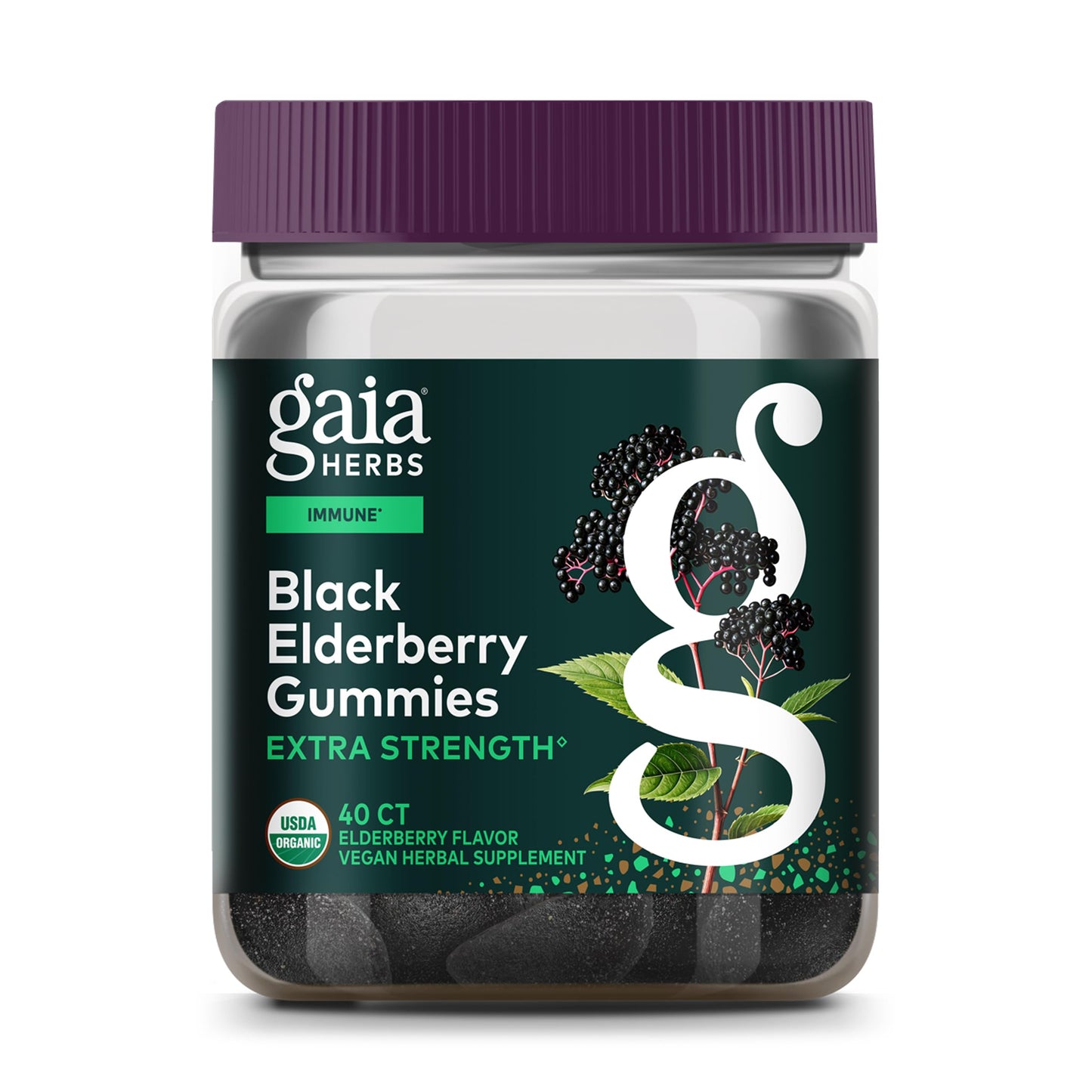 Gaia Herbs Black Elderberry Gummies Extra Strength – Immune Support (40 Gummies)