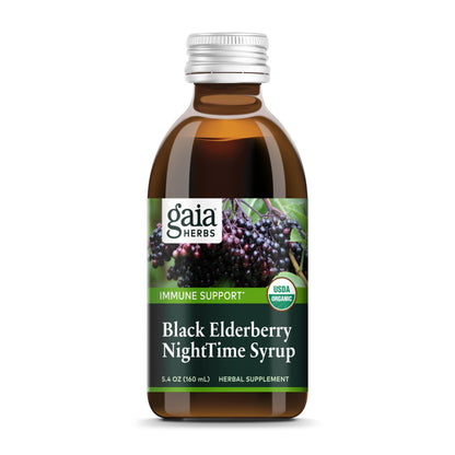 Gaia Herbs Black Elderberry NightTime Syrup – Immune Support & Restful Sleep | 5.4 Fl Oz (32-Day Supply)