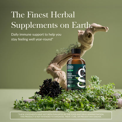 Gaia Herbs Black Elderberry Syrup - Immune Support - Organic Sambucus nigra - 5.4 Fl Oz (32-Day Supply) - USDA Certified Organic